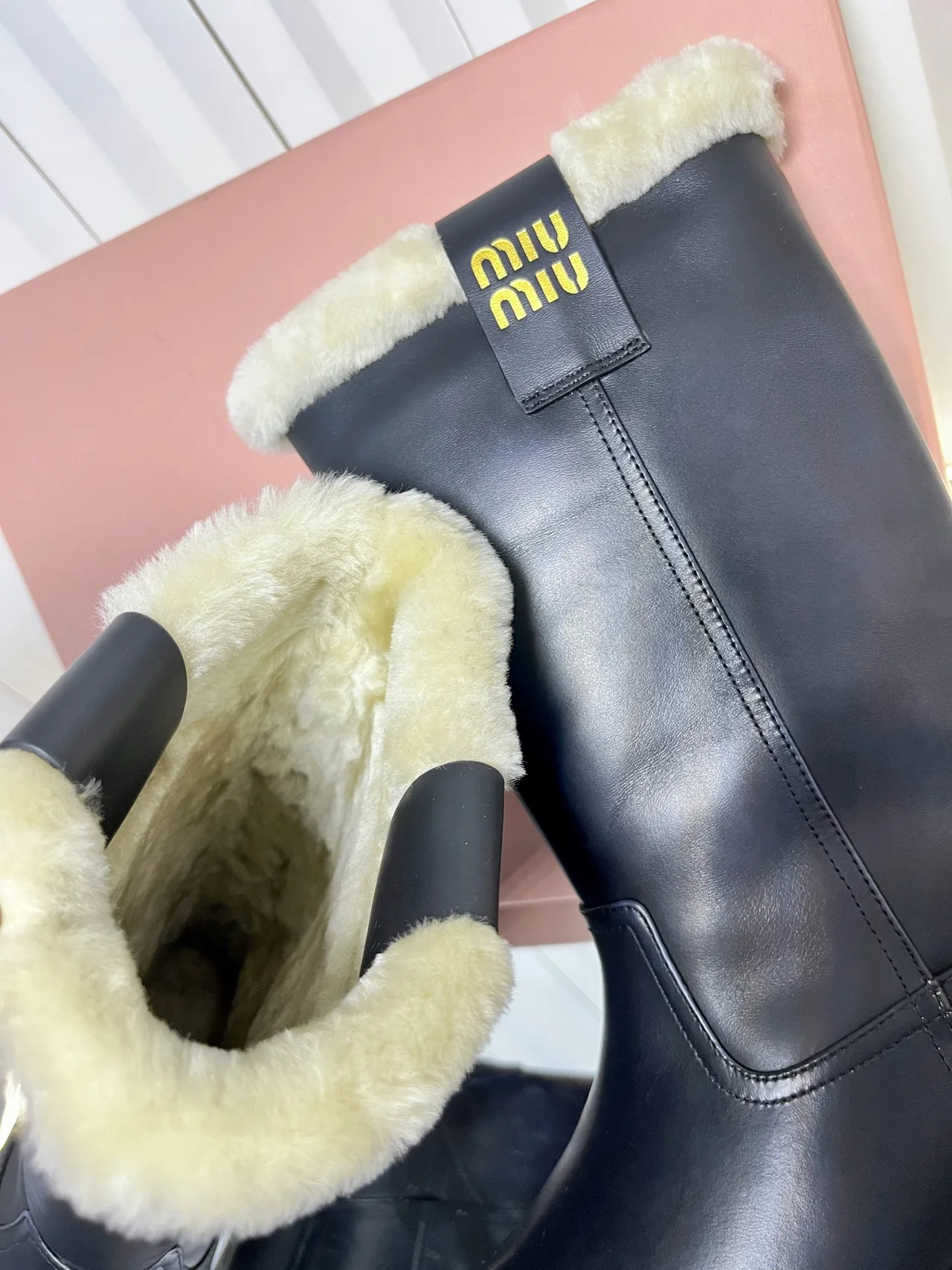 Miu Miu Calfskin Glossy Boots in Black · view 8