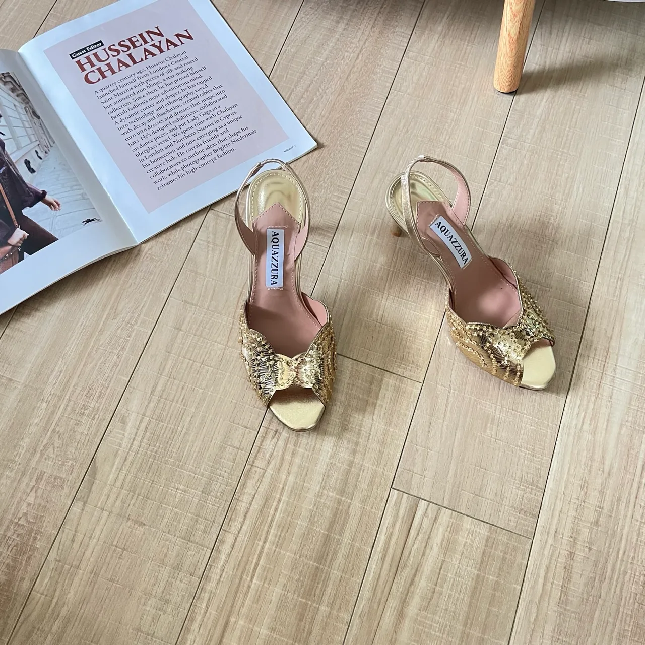 Aquazzura Sheepskin Square-Toe Sandals in Gold · view 2