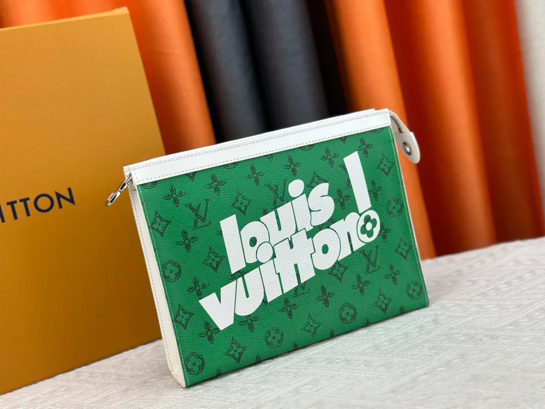 Louis Vuitton Cowhide Canvas Clutch in Green · view 2