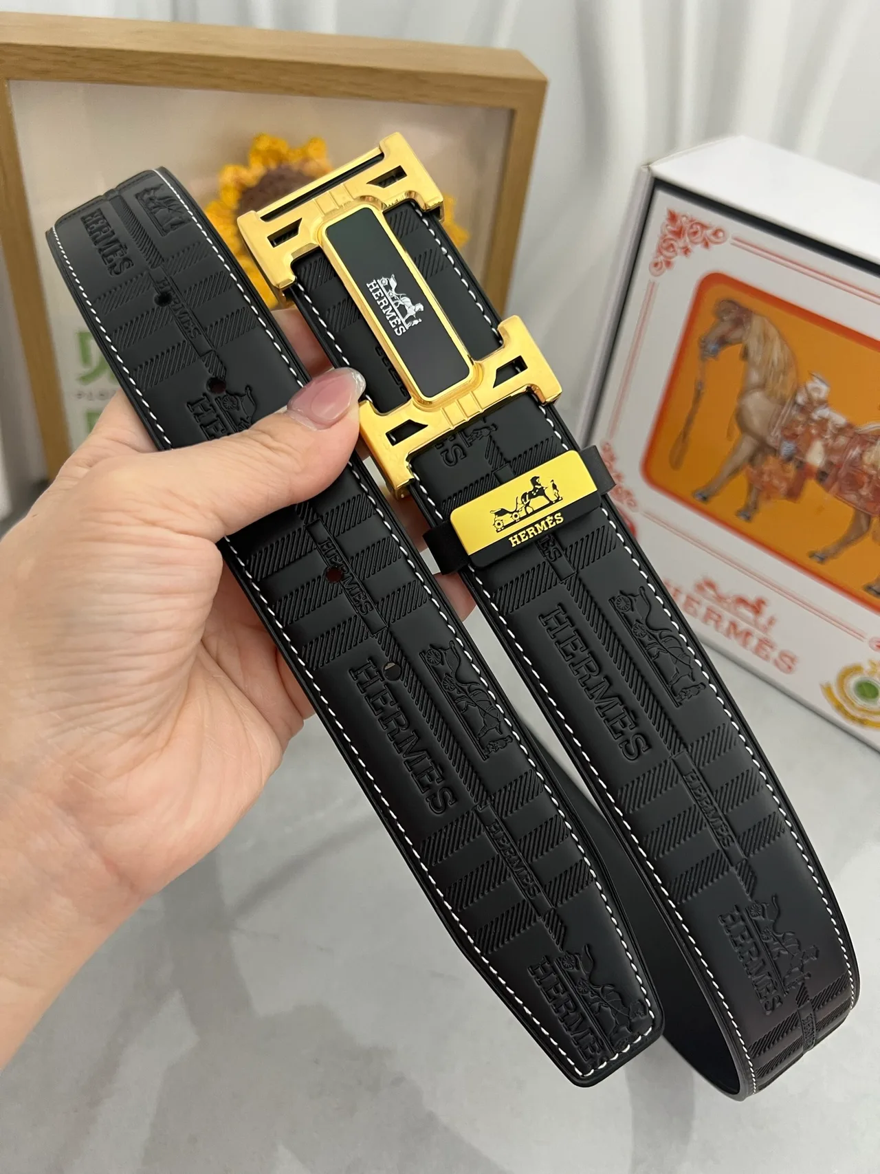 Hermes Rectangle Buckle Belt in Black · view 4