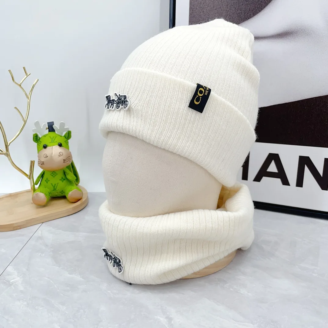 Coach Wool Ribbed Embroidered Hat Scarf and Gloves Set in White · view 2