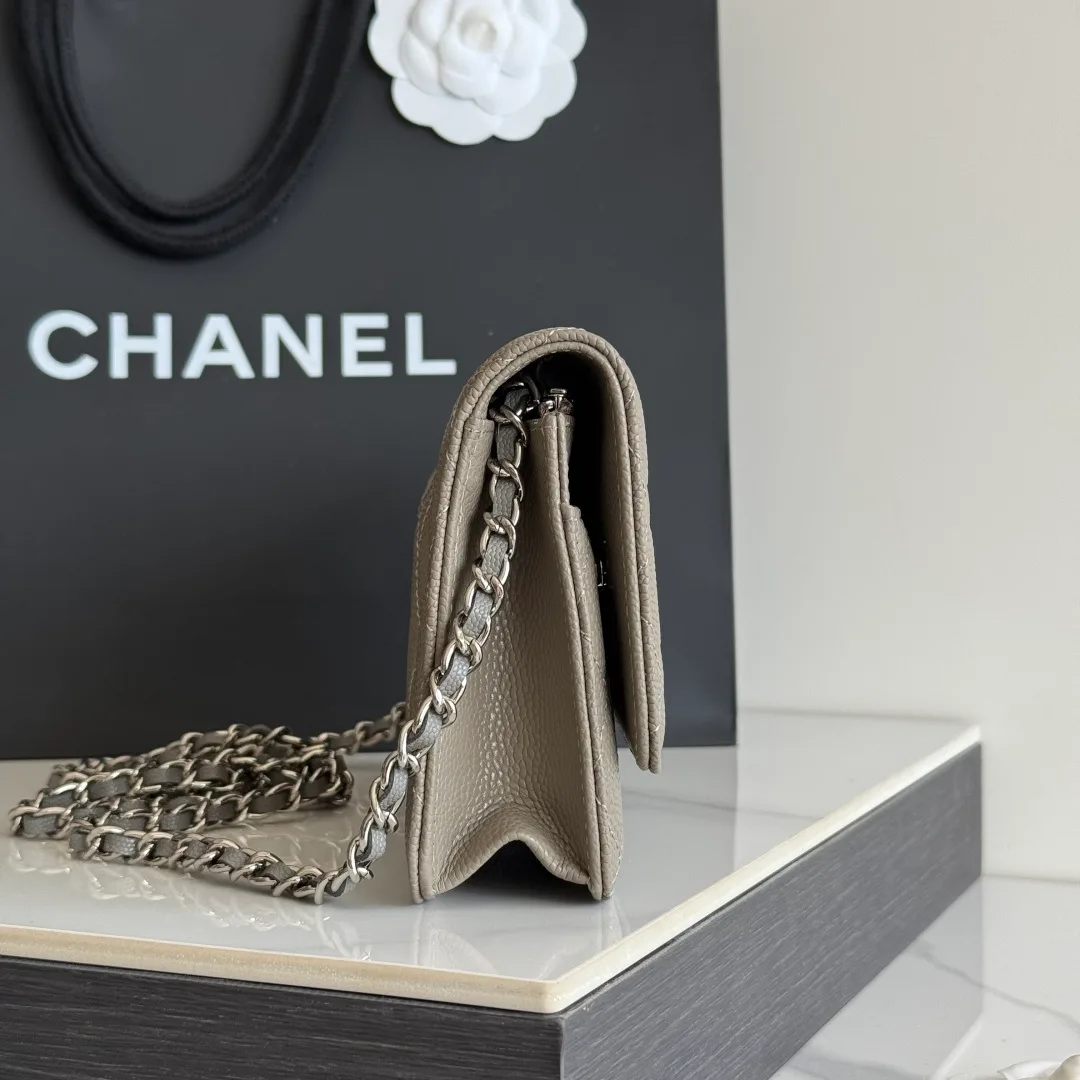 Chanel Calfskin Quilted Chain Wallet in Grey · view 4