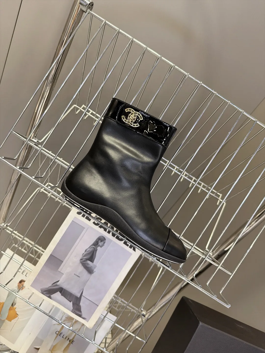 Chanel Calfskin Glossy Pointed-Toe Ankle Boots in Black · view 5