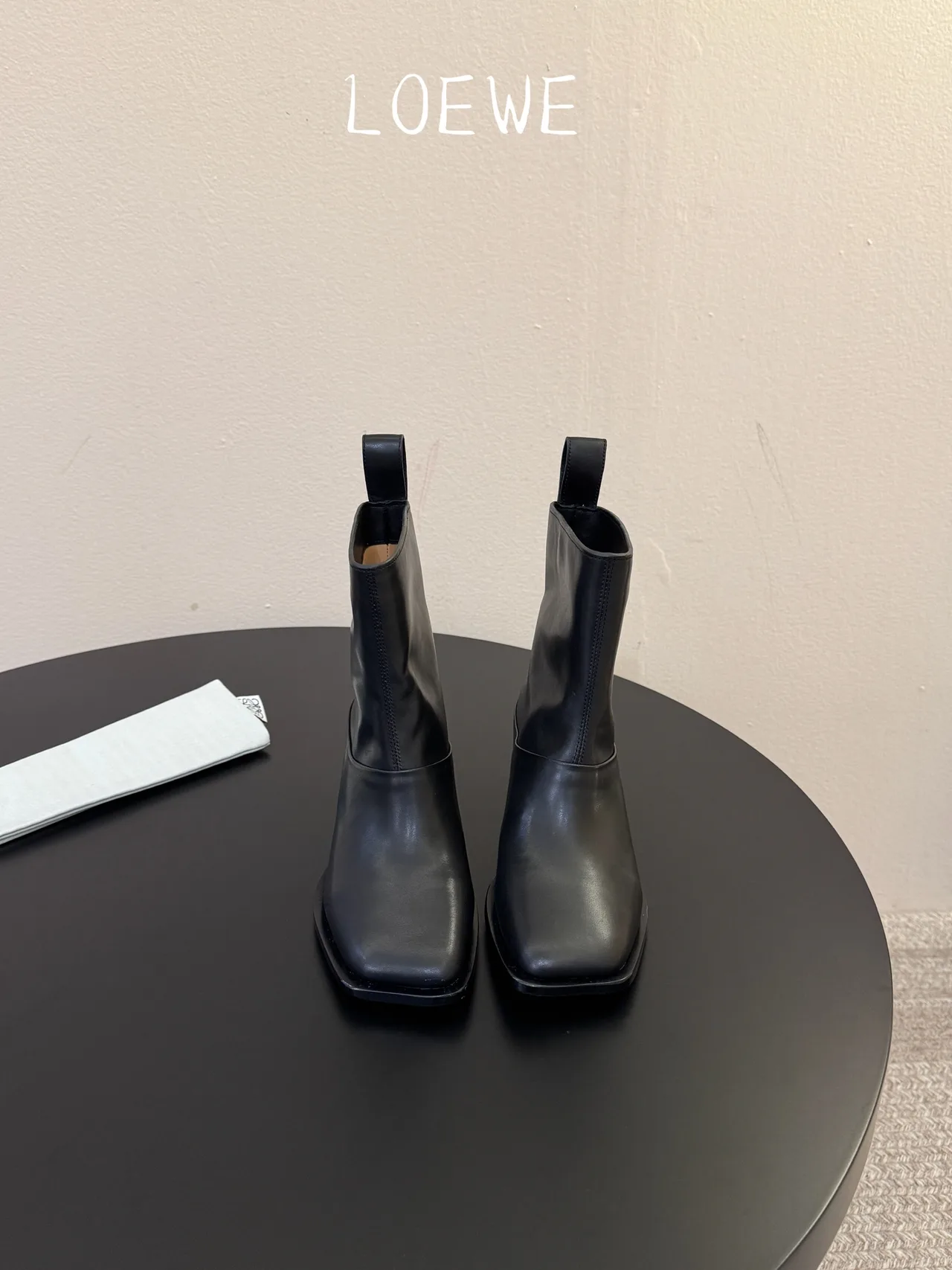 Loewe Cowhide Glossy Square-Toe Ankle Boots in Black · view 1