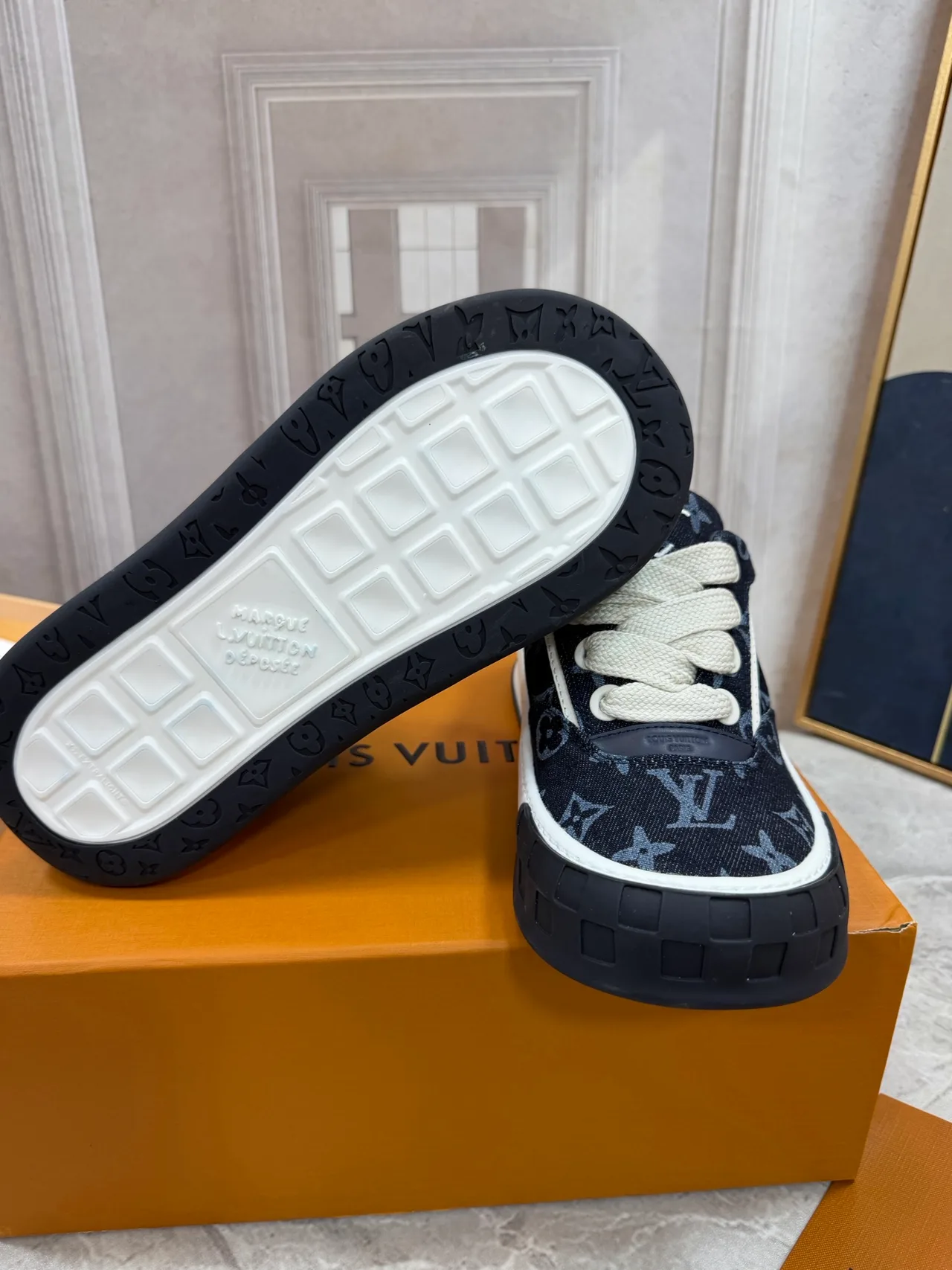 Louis Vuitton Leather Monogram Low-Top Sneakers in Blue · view 8