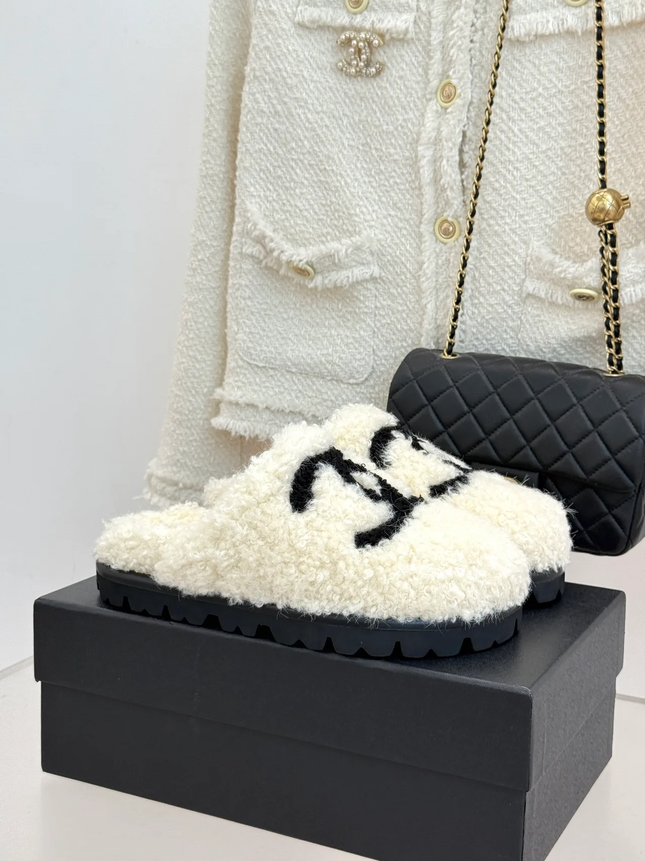 Chanel Denim Slippers in White · view 2