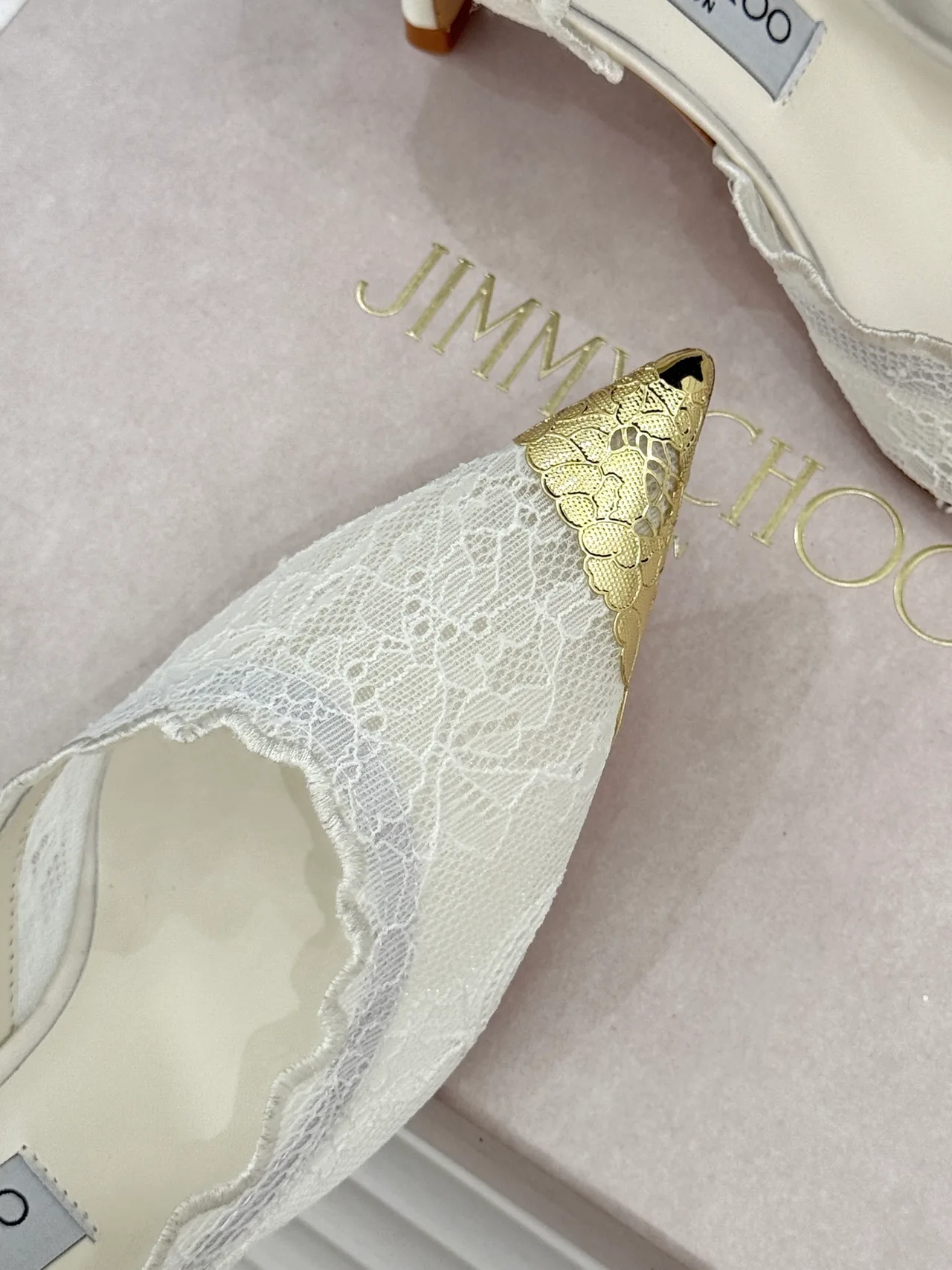 Jimmy Choo Pointed-Toe Lace Heel Pumps in White · view 7
