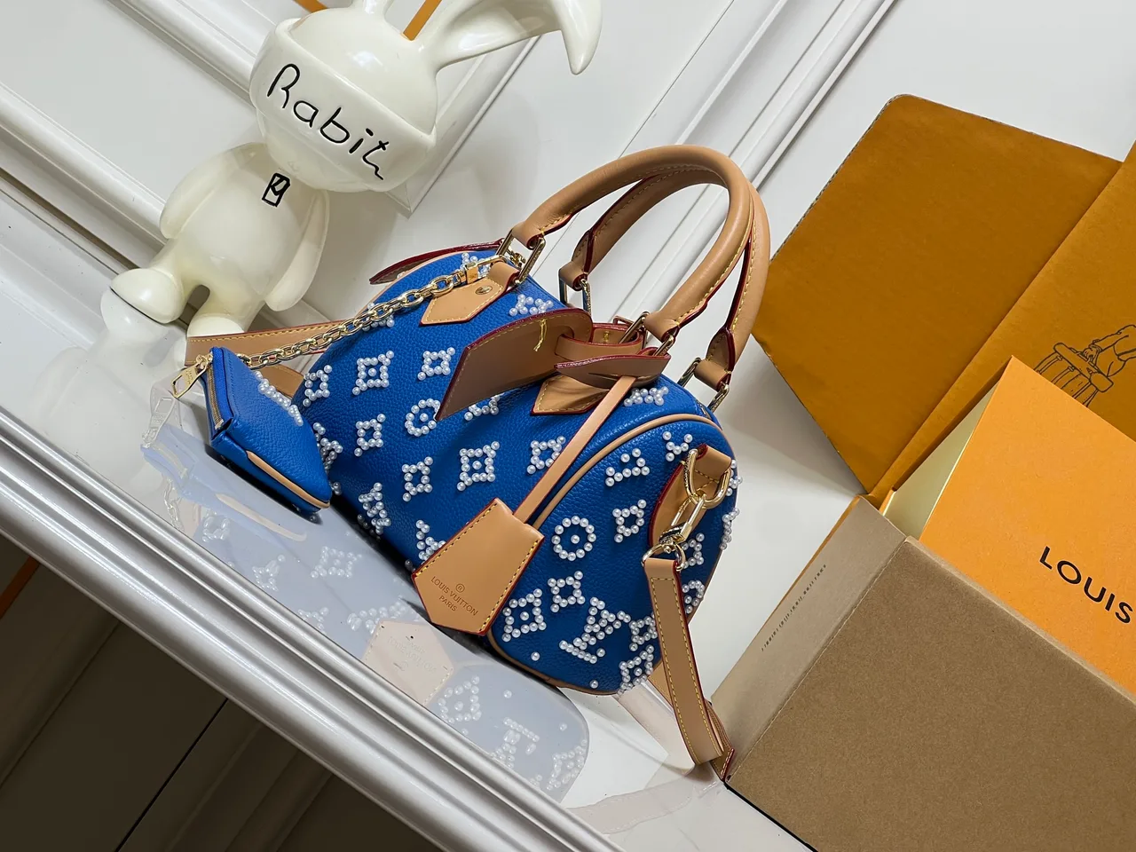 Louis Vuitton Calfskin Speedy Handbag in Blue · view 3