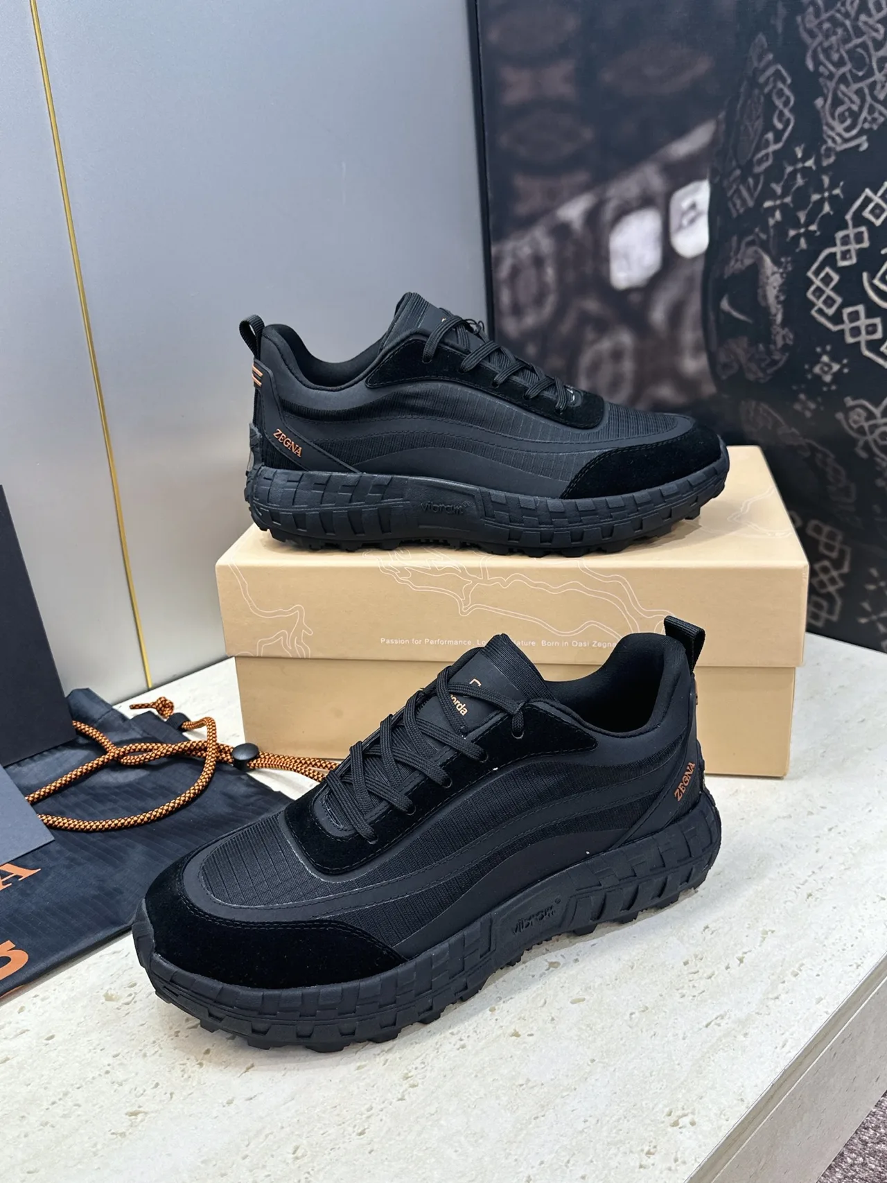 Zegna Suede-Look Round-Toe Sneakers in Black · view 4