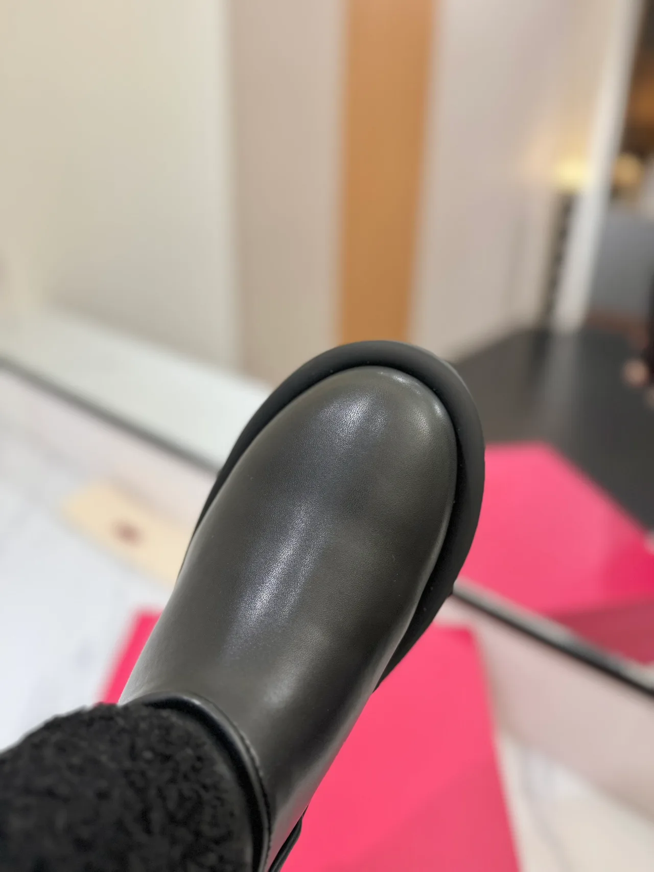 Valentino Cowhide Glossy Round-Toe Boots in Black · view 8