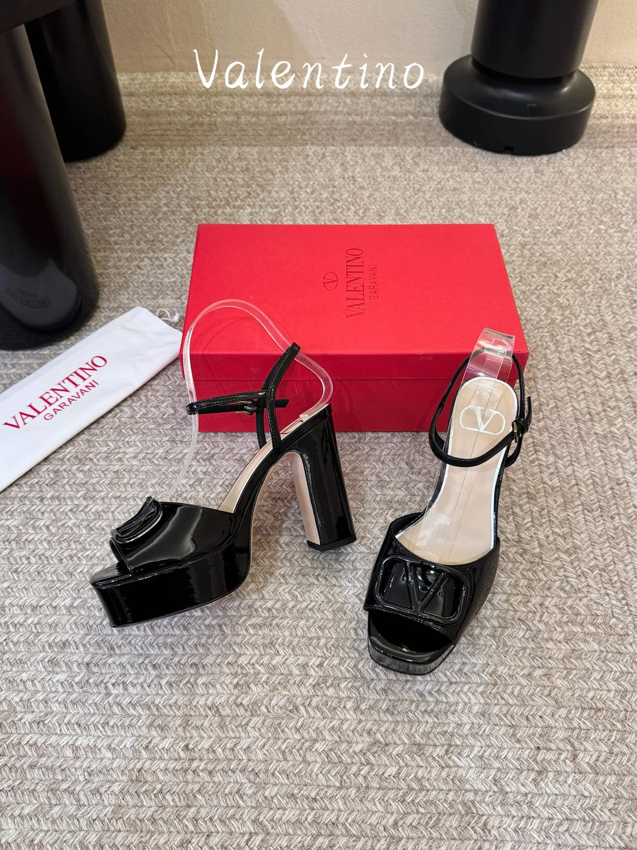 Valentino Patent Leather VLogo Platform Sandals in Black · view 5