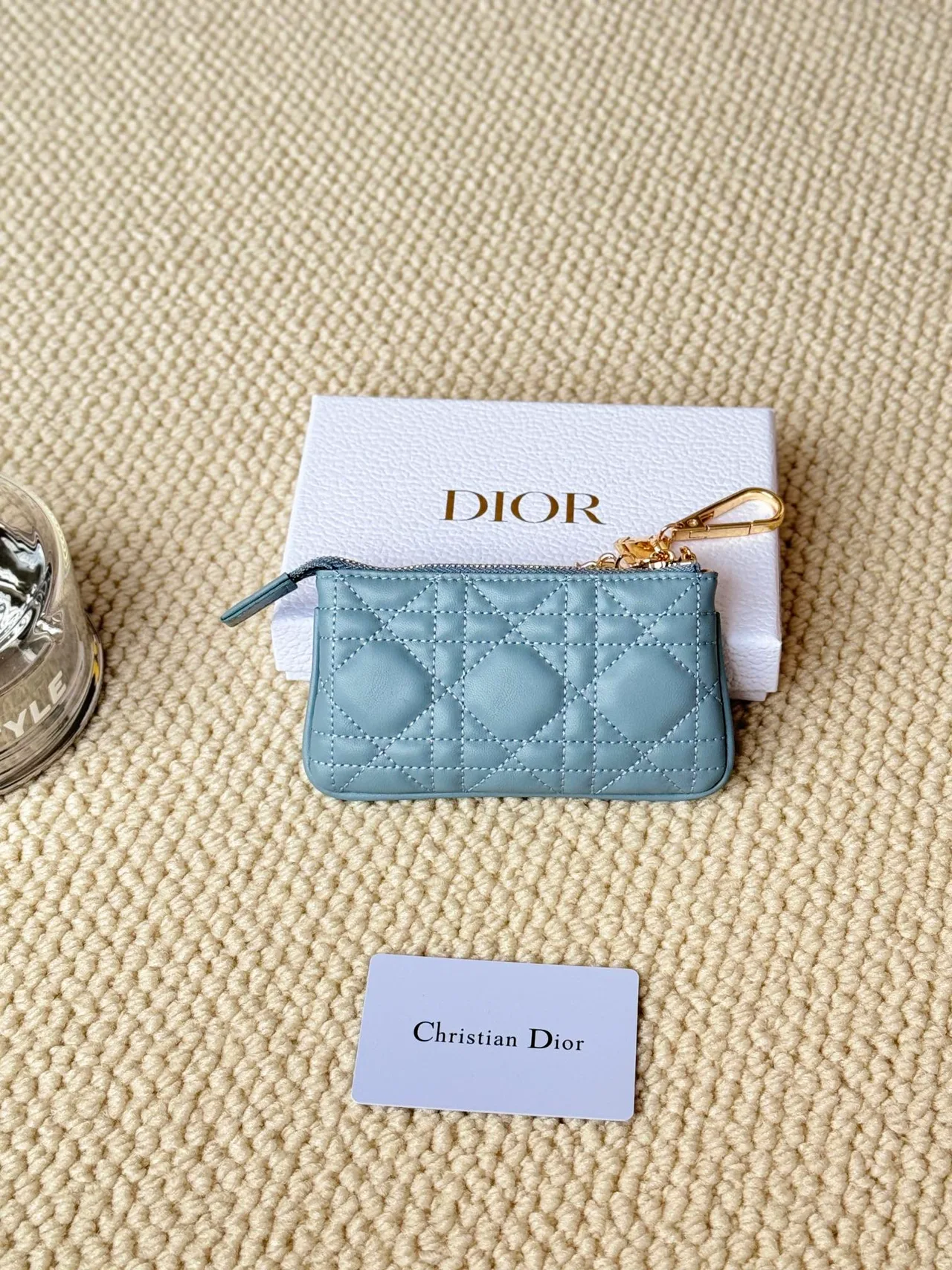 Dior Lambskin Quilted Glossy Zip Key Pouch in Blue · view 2