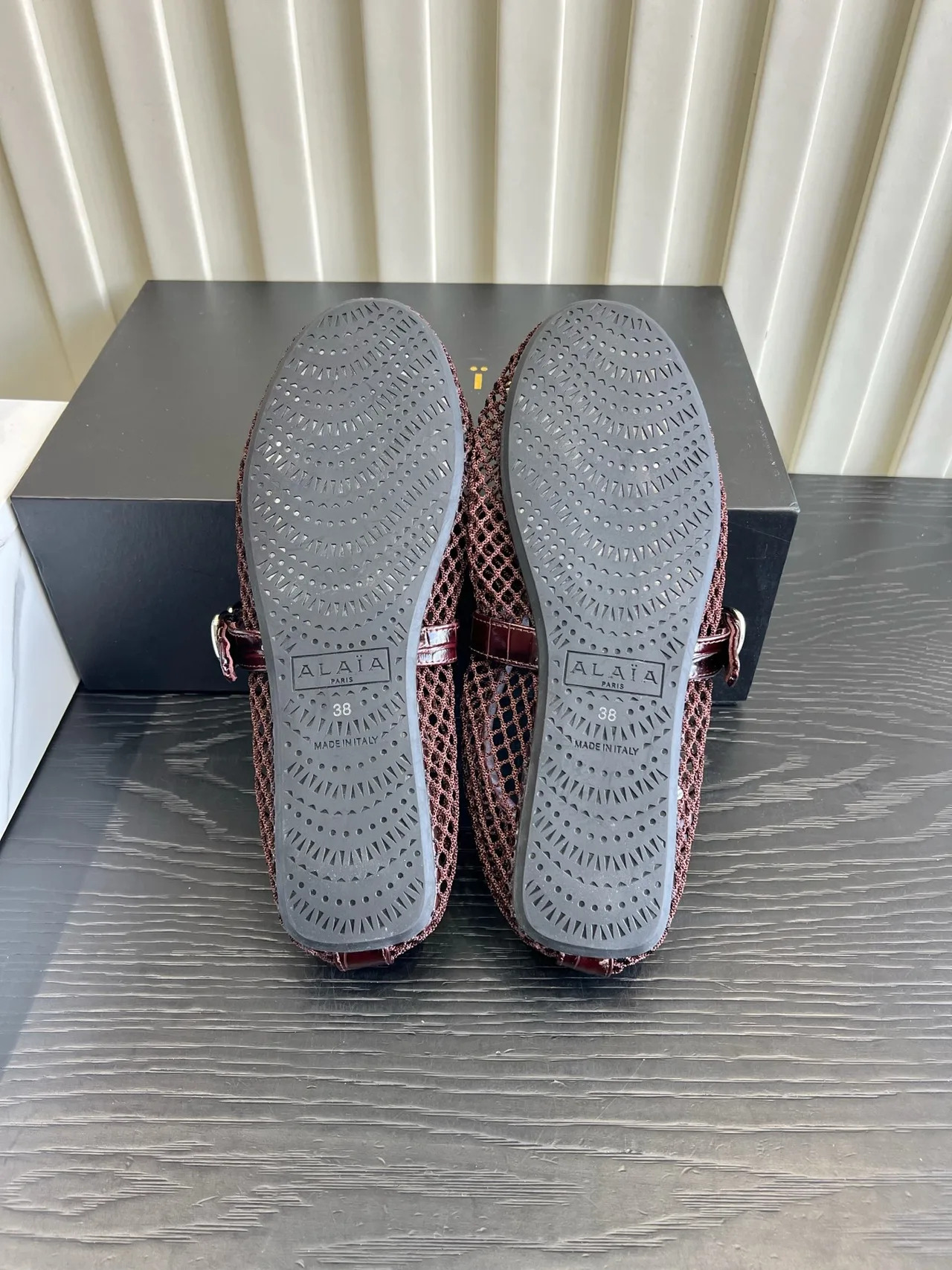 Alaia Sheepskin Mesh Mary Jane Flats in Burgundy · view 5