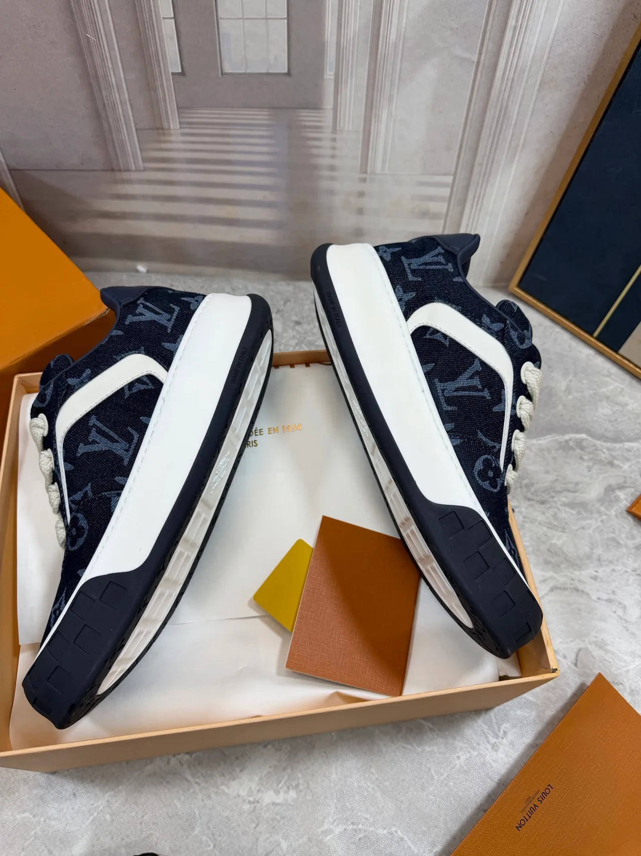 Louis Vuitton Leather Monogram Low-Top Sneakers in Blue · view 4