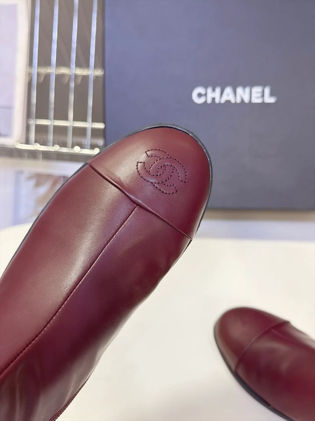 Chanel Calfskin Glossy Ankle Boots in Burgundy · view 7