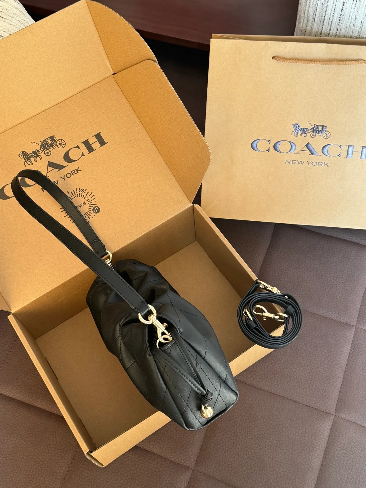 Coach Quilted Shoulder Bag in Black · view 2