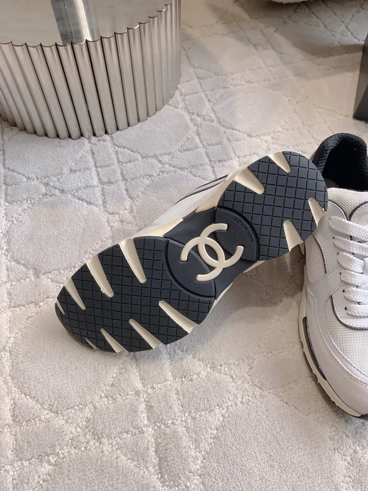 Chanel Quilted Sneakers in White · view 6