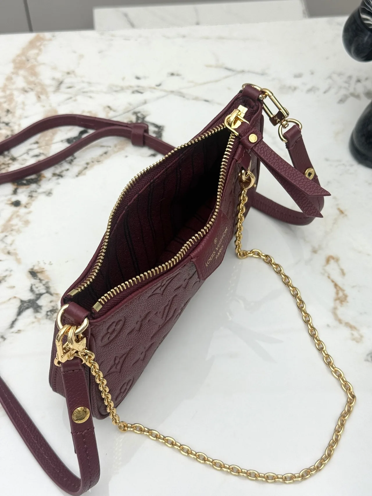 Louis Vuitton Leather Monogram Crossbody Bag in Burgundy · view 4