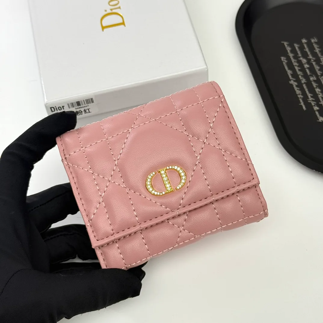 Dior Sheepskin Quilted Wallet in Pink · view 2