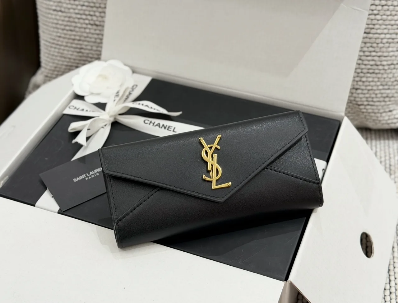 Saint Laurent Long Wallet in Beige & Black & Brown · view 6