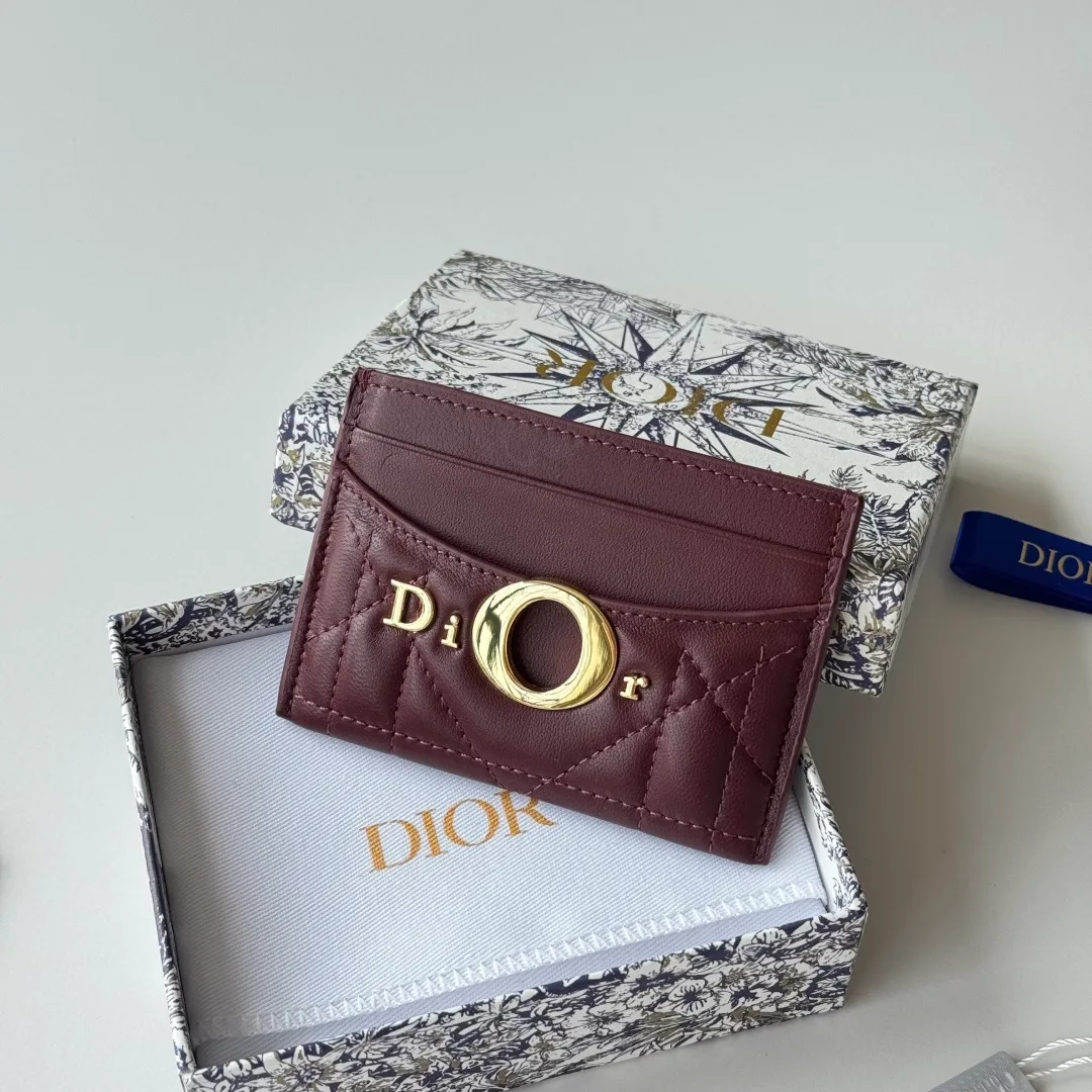 Dior Lambskin Quilted Letter Cardholder in Burgundy · view 7