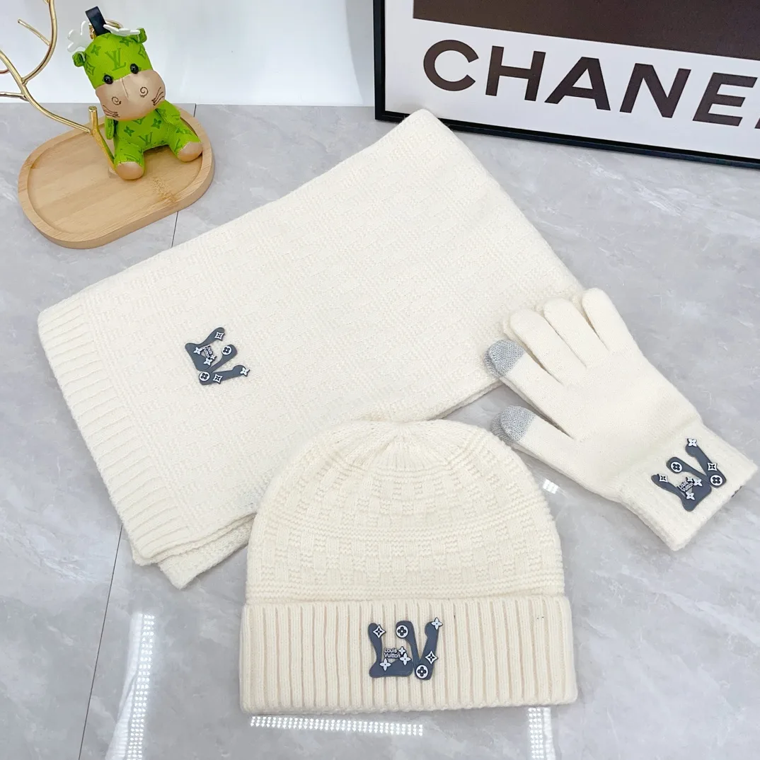 Louis Vuitton Wool Embroidered Hat Scarf and Gloves Set in White · view 2