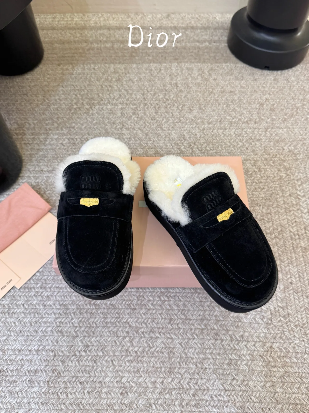 Miu Miu Suede Glossy Lined Loafer Mules in Black · view 3