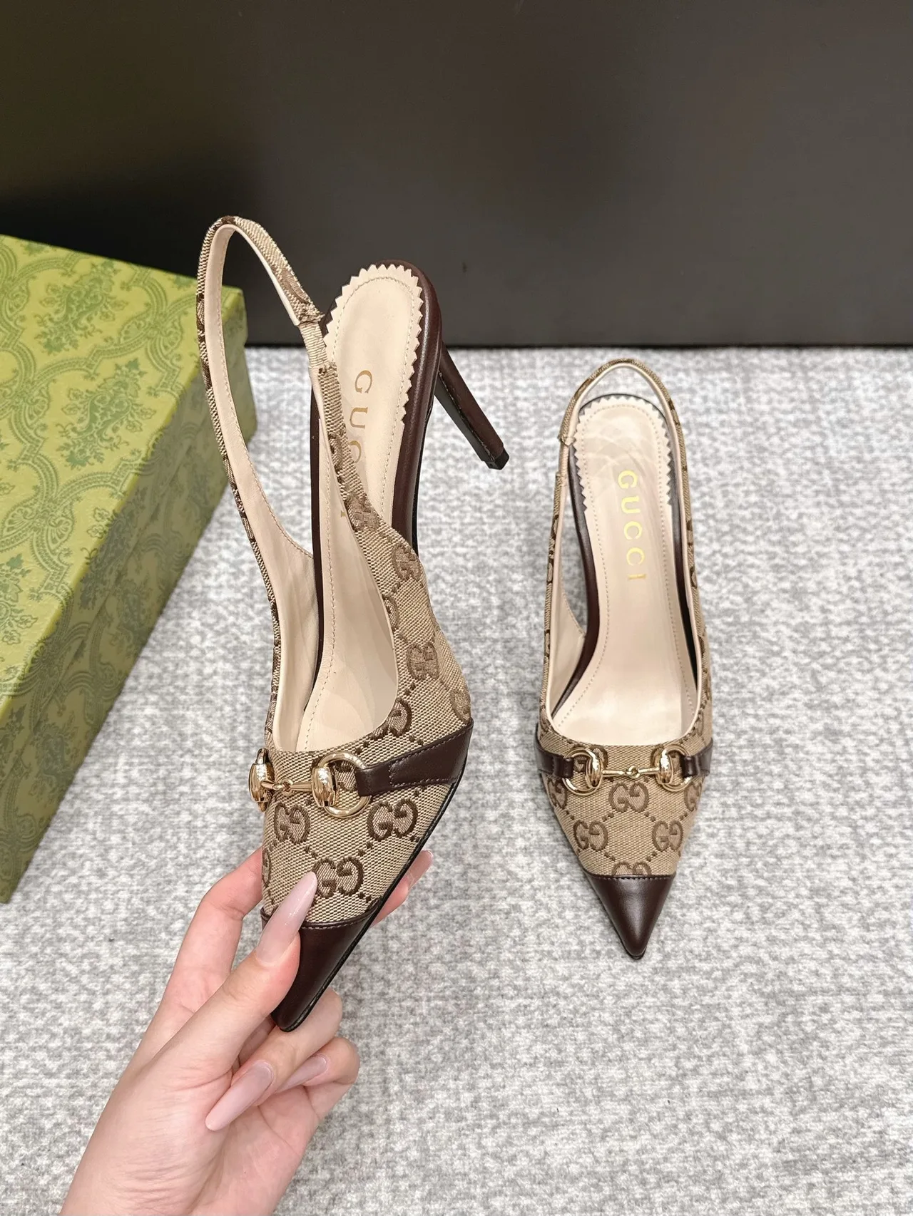 Gucci Monogram Slingback Pumps in Beige · view 4