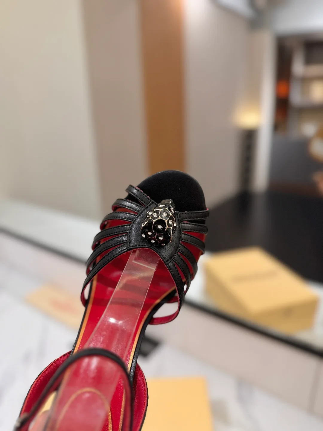 Valentino Jewel-Bow Strap Sandals in Black · view 6