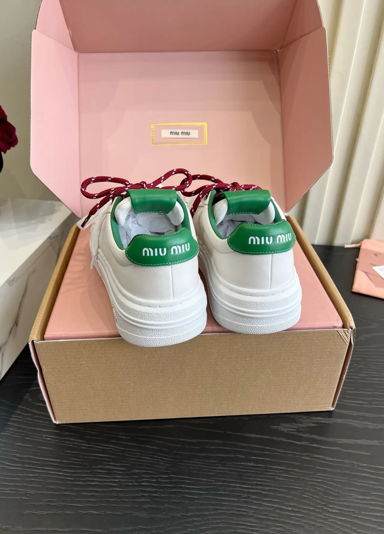 Miu Miu Cowhide Denim Sneakers in White · view 5