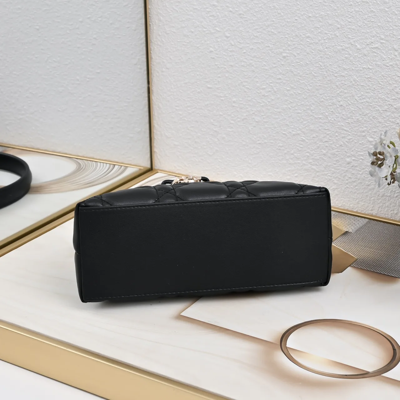 Dior Sheepskin Quilted Top-Handle Bag in Black · view 6