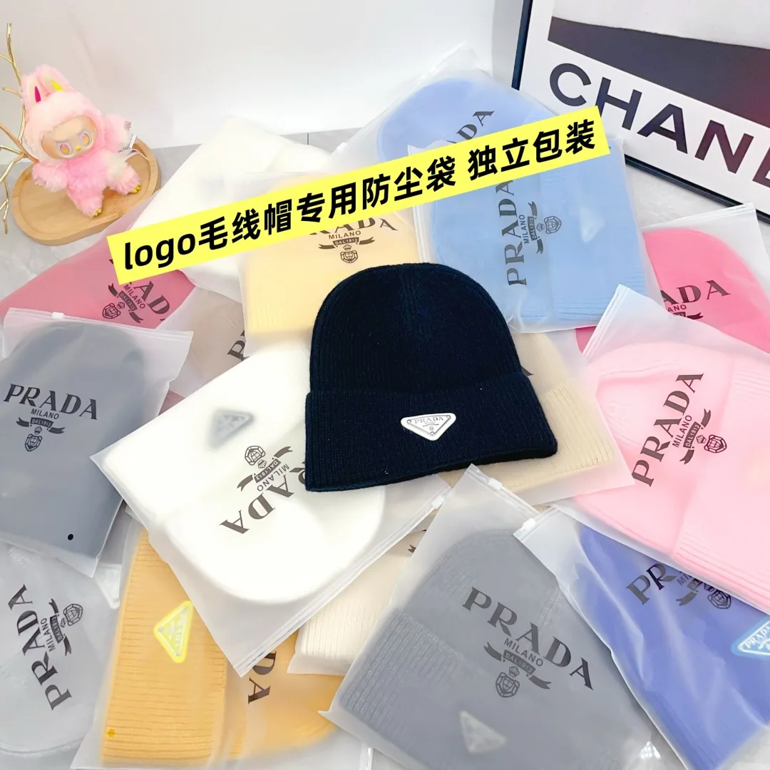 Prada Wool Triangle Logo Knit Beanie in Black · view 8