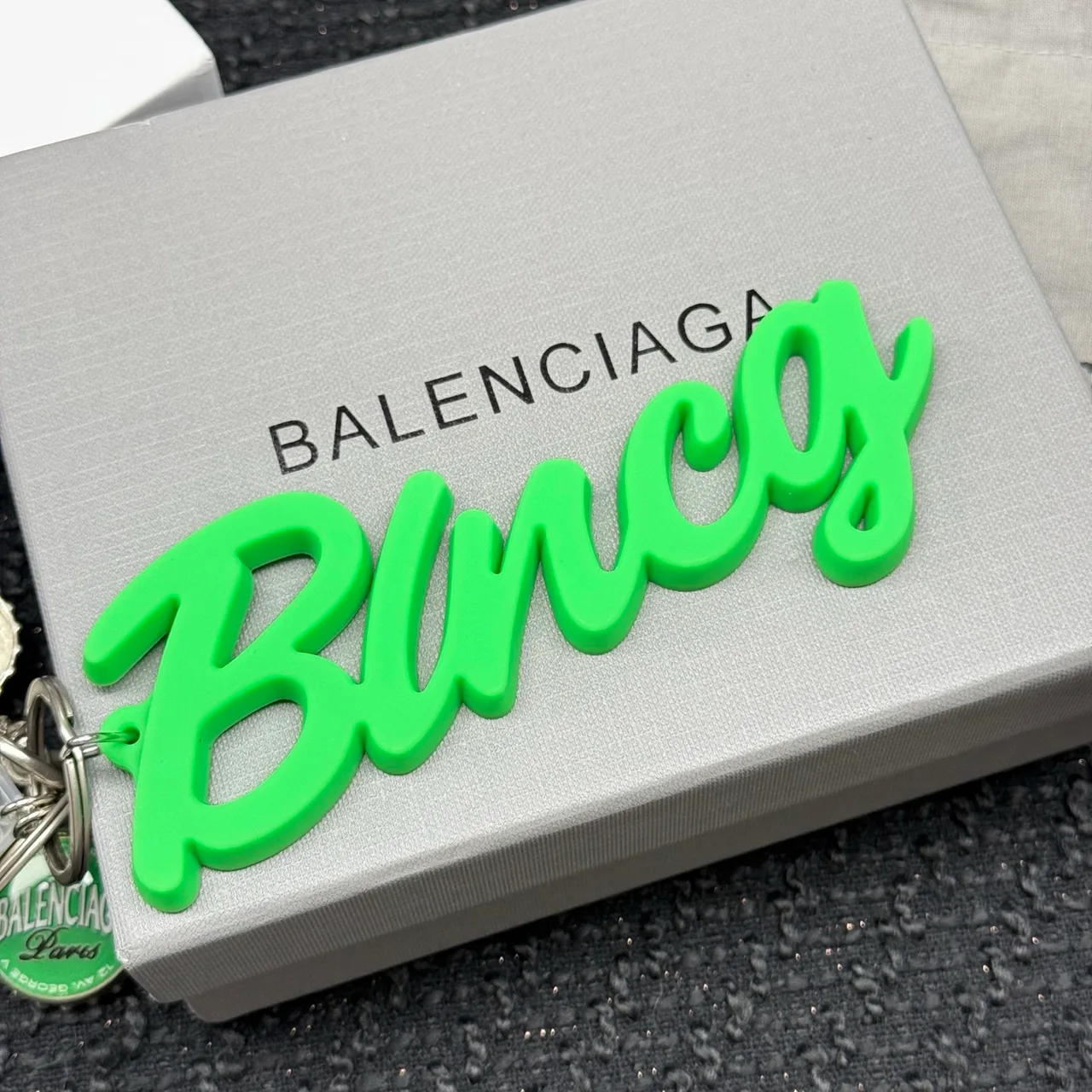 Balenciaga Script Keychain in Green · view 1