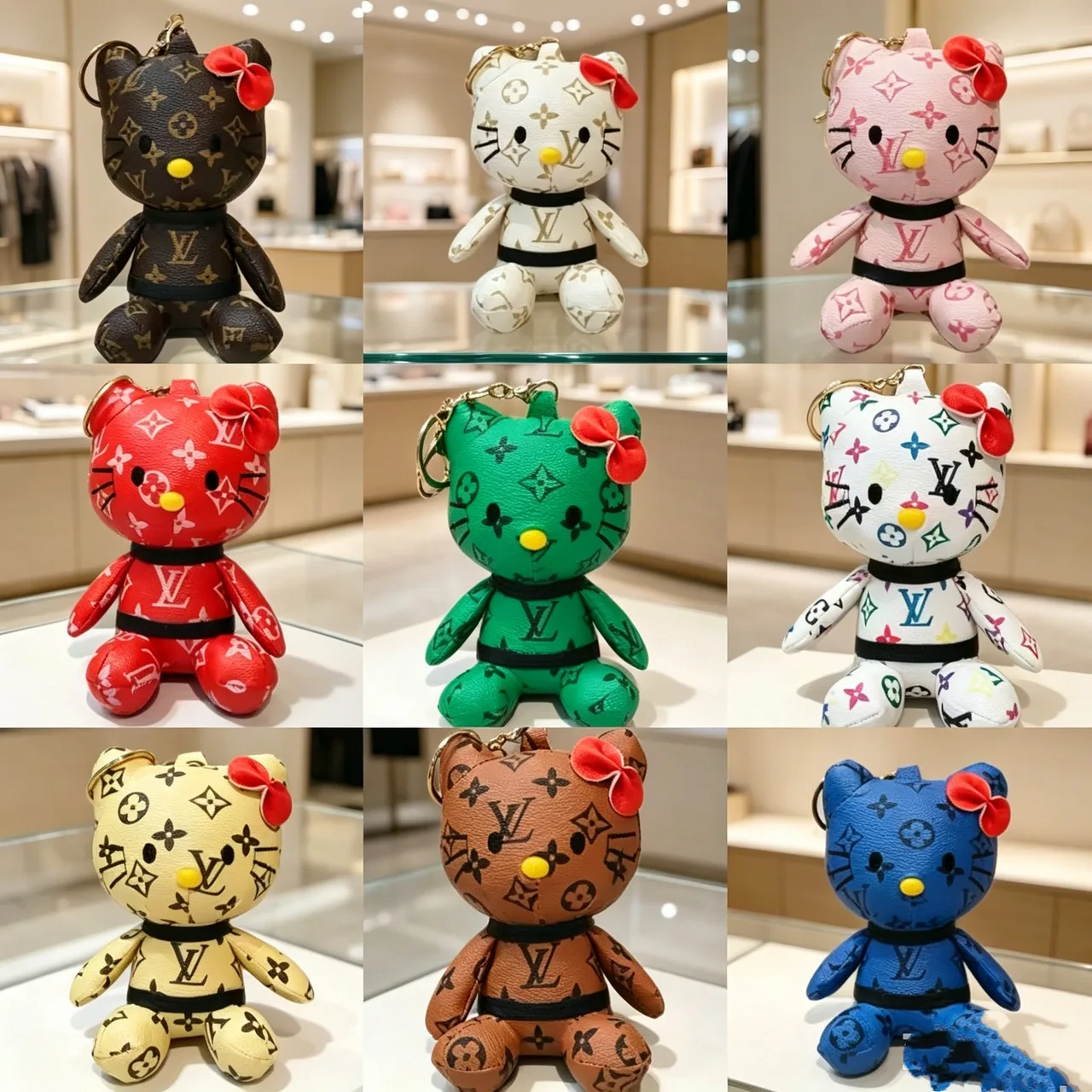Louis Vuitton Monogram Cat Character Keychain in Brown & White & Pink & Red & Green & Yellow & Blue · view 1
