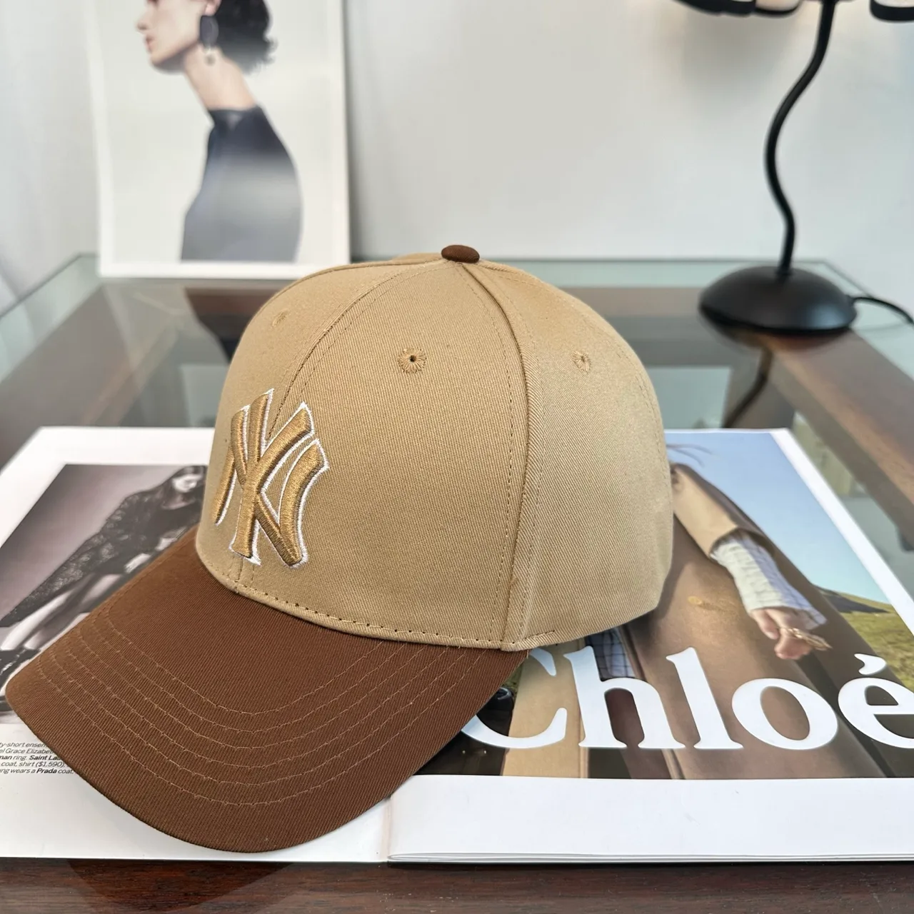 NY Letter Colorblock Baseball Cap in Brown & Black & Grey & Blue · view 4