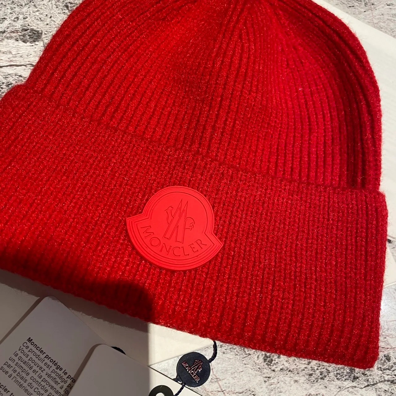 Moncler Beanie in Red & White & Black · view 4