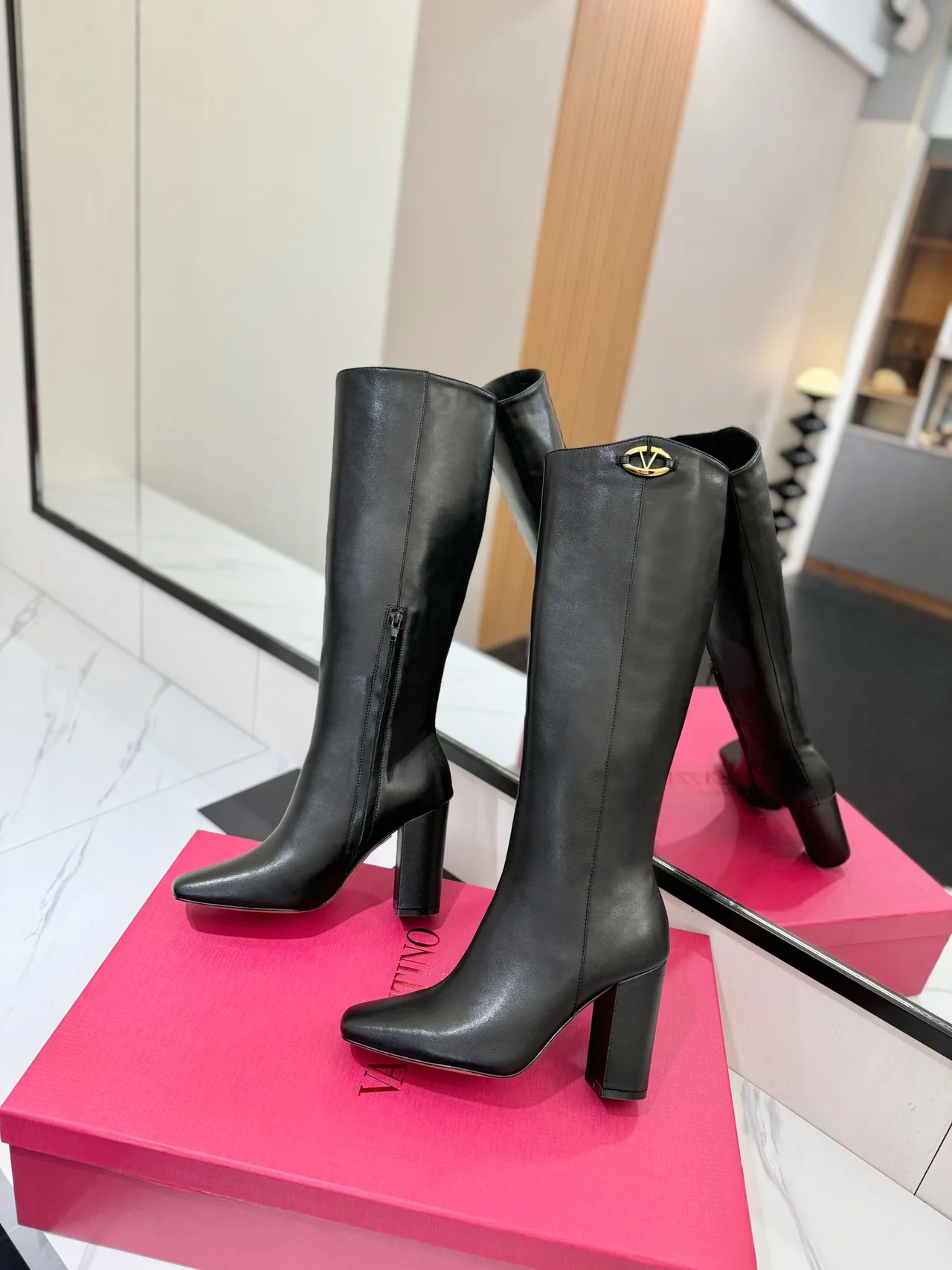 Valentino Cowhide Knee-High Boots in Black · view 5