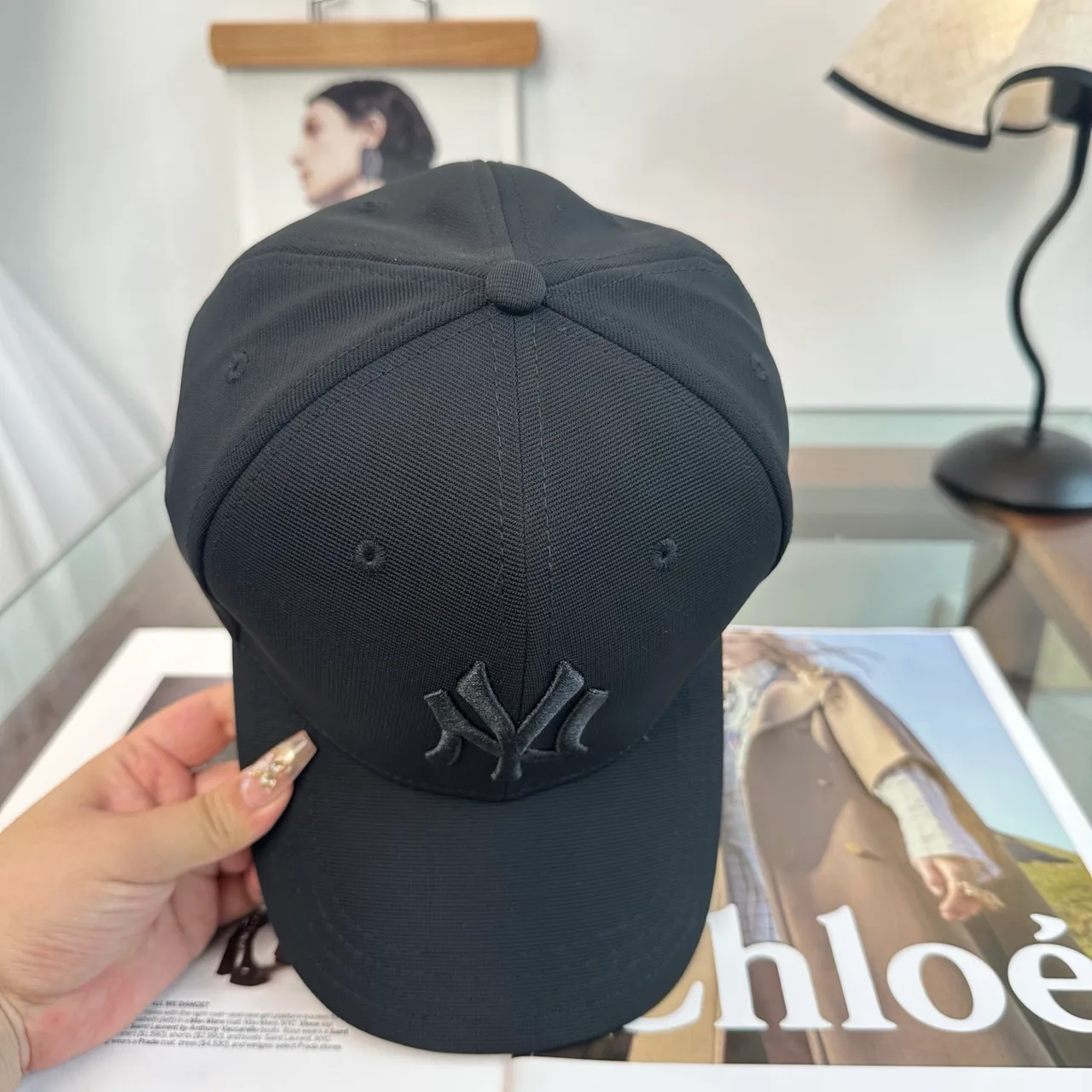 New Era NY Baseball Cap in Black & White & Beige · view 6