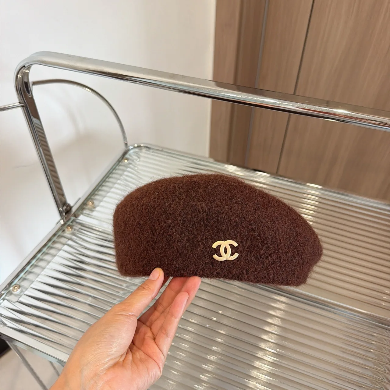 Chanel CC Beret in Grey & Burgundy & Brown & Black & Cream · view 3