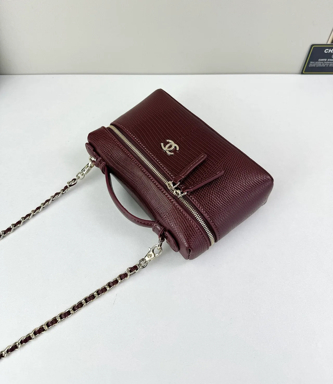 Chanel Cowhide Top-Handle Clutch in Burgundy · view 5