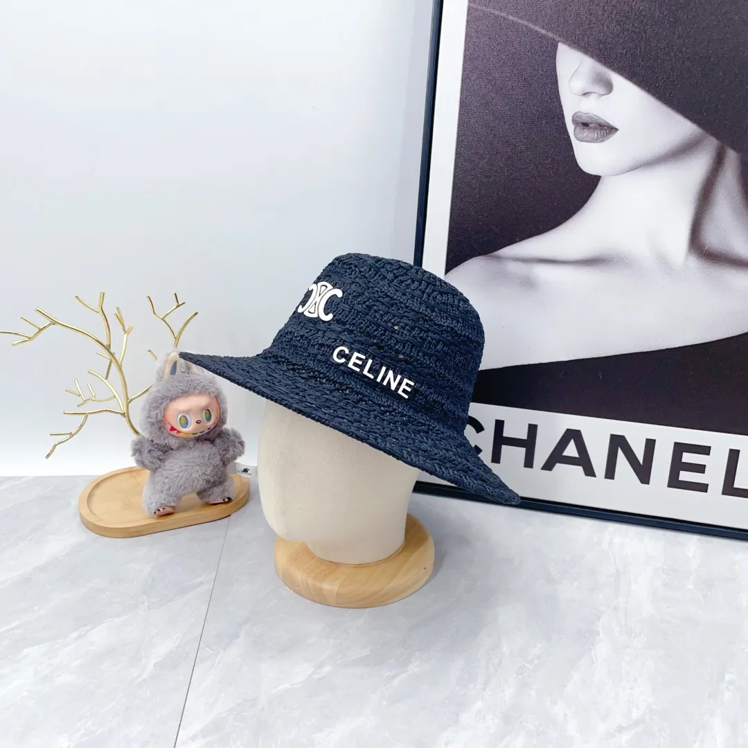 Celine Woven Embroidered Bucket Hat in Black · view 5