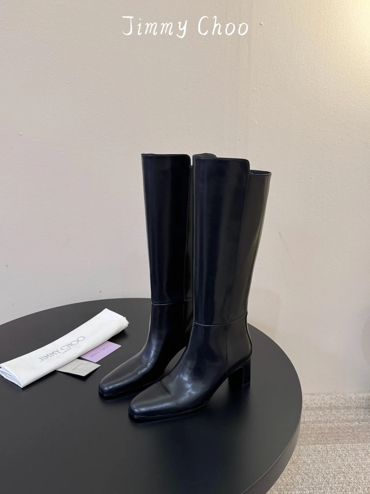 Jimmy Choo Cowhide Round-Toe Knee-High Boots in Black · view 5