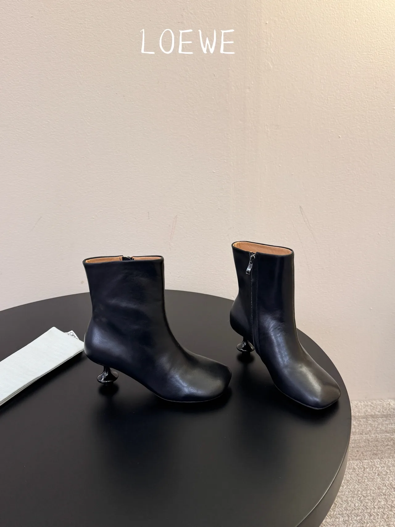 Loewe Cowhide Glossy Square-Toe Ankle Boots in Black · view 4