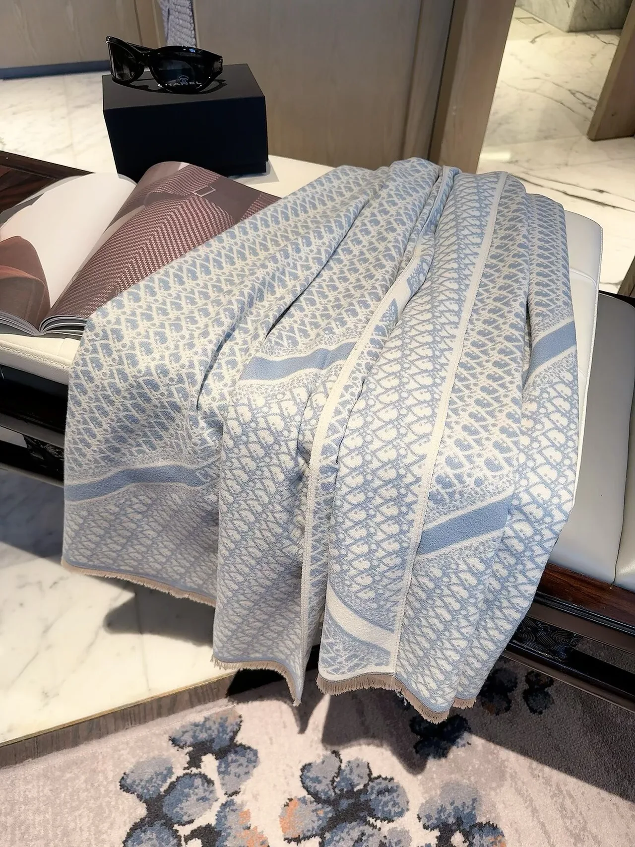 Dior Patterned Scarf in Blue & Grey & Pink · view 1