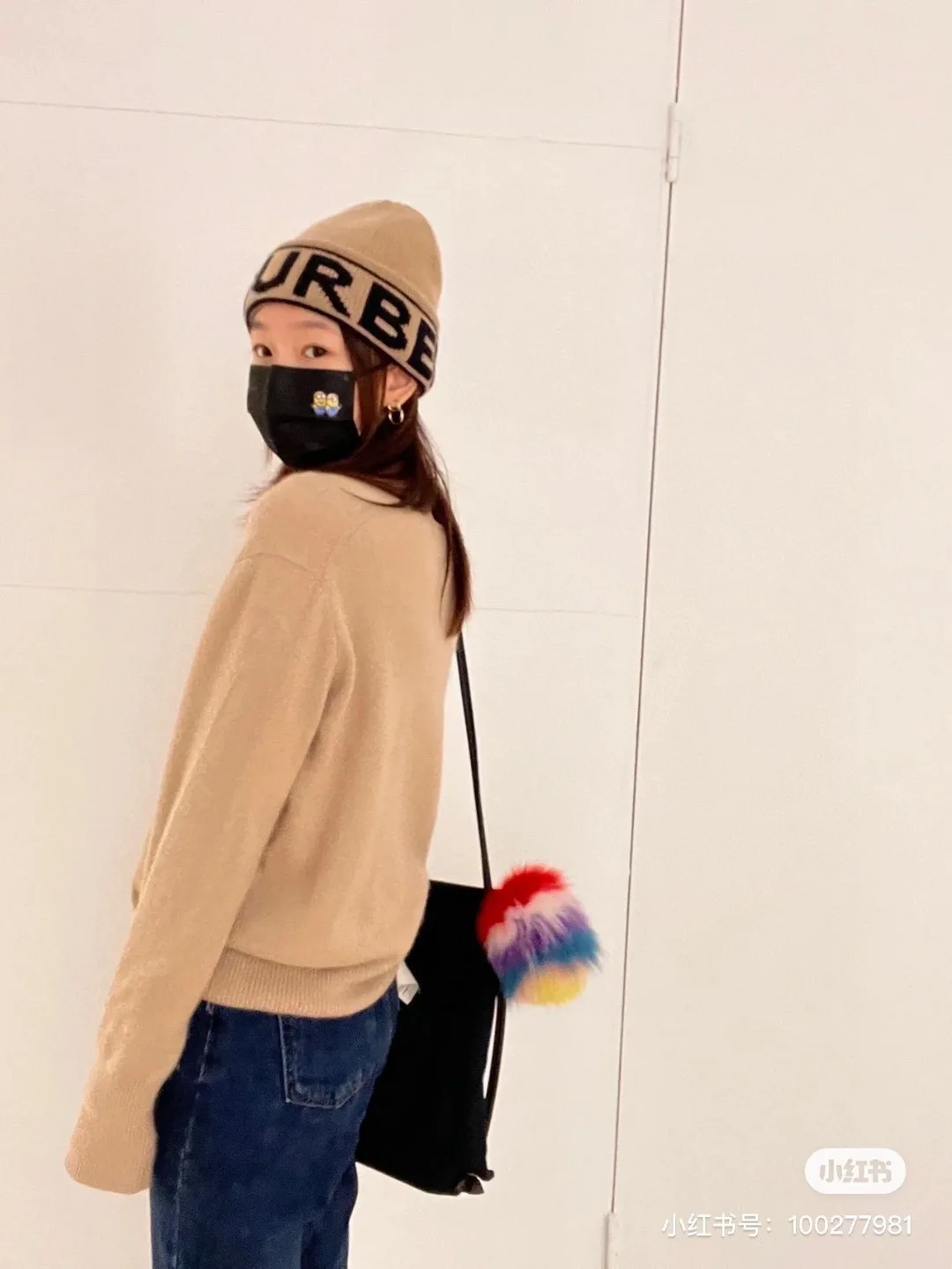 Burberry Wordmark Beanie in Brown & Grey & Black & Blue & Pink · view 3