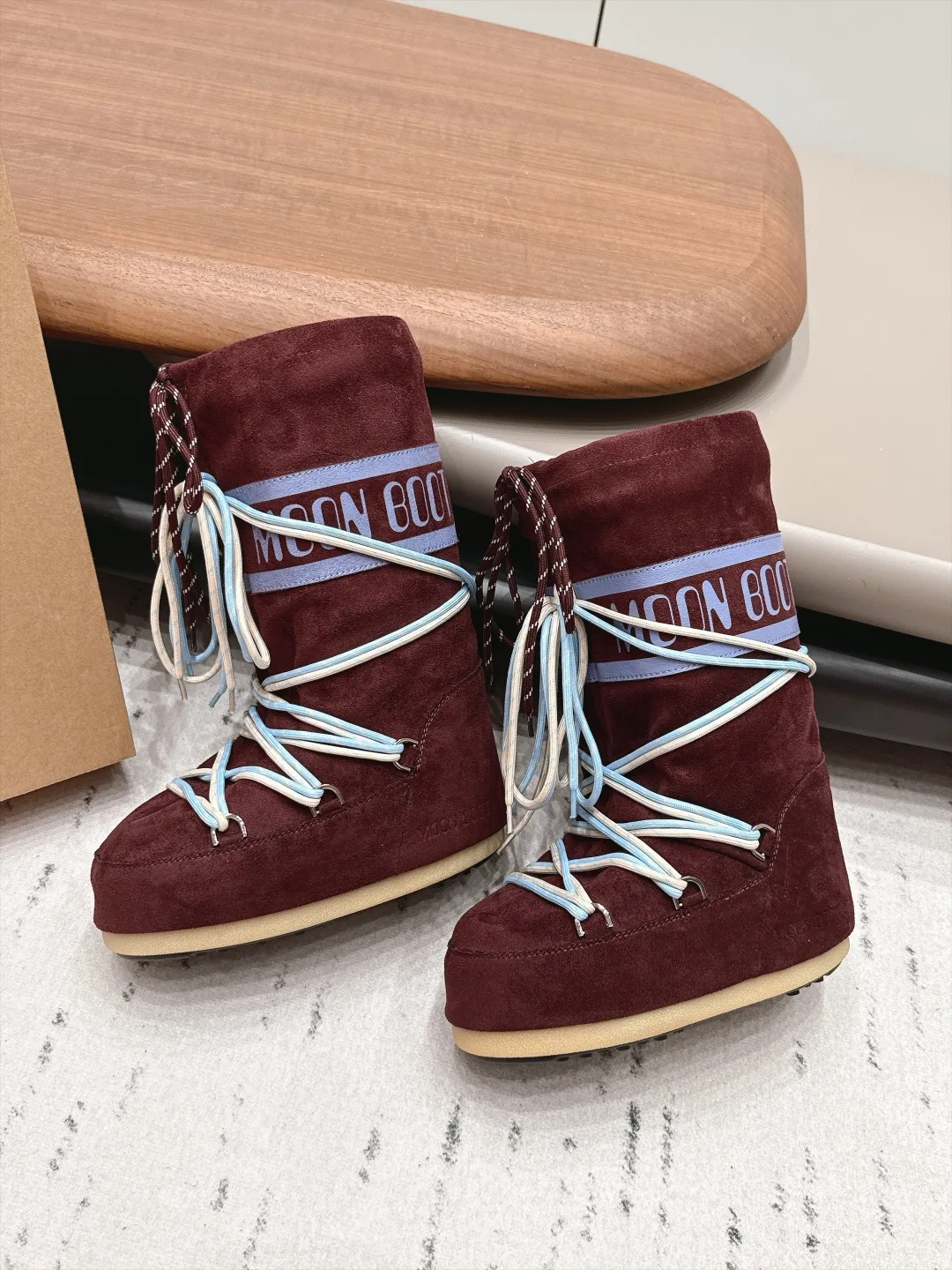 Moon Boot Suede-Look Snow Boots in Burgundy · view 4