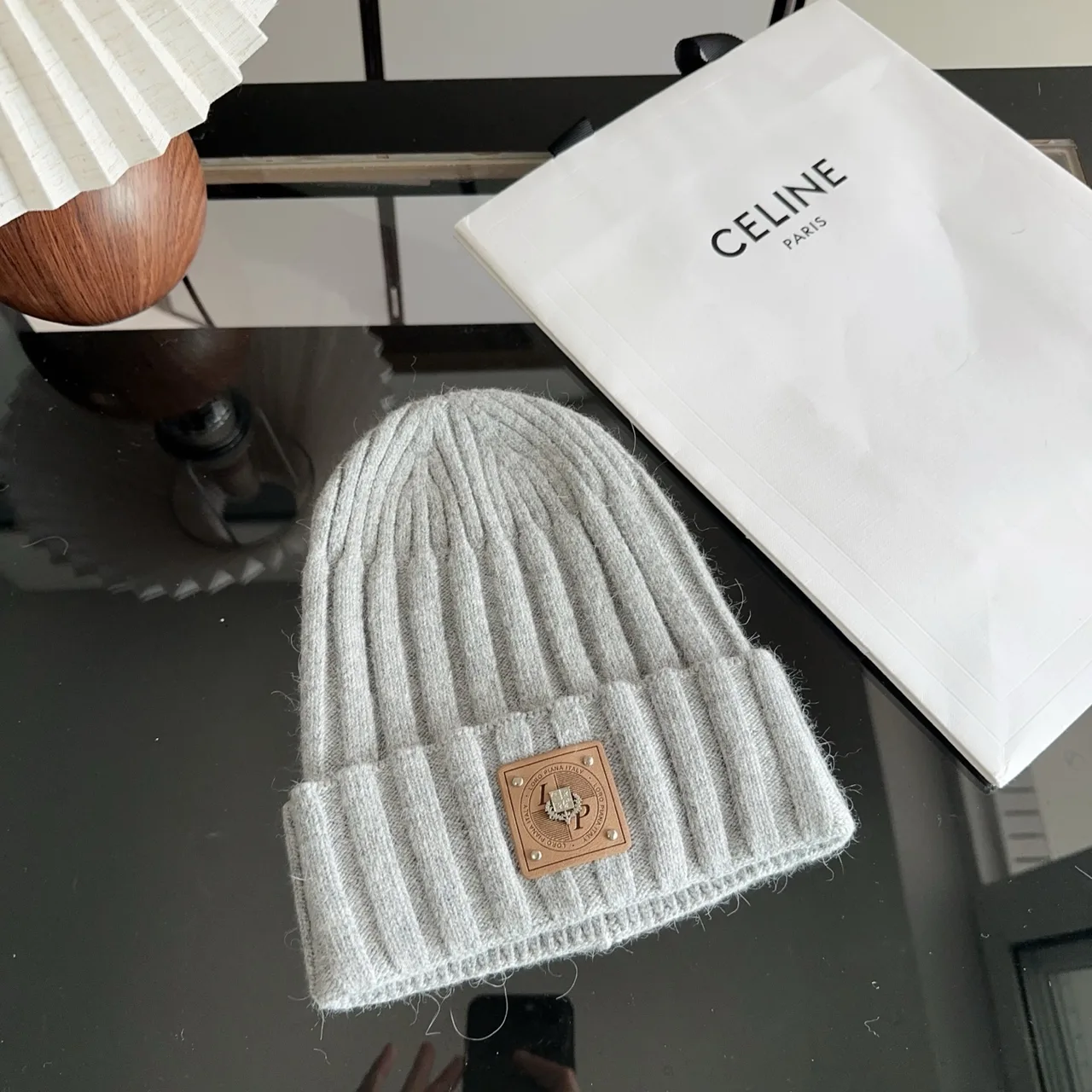 Celine Ribbed Beanie in Grey · view 1