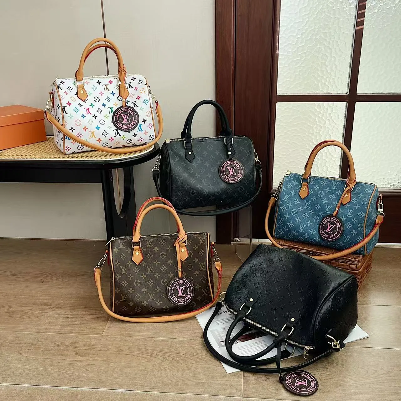 Louis Vuitton Oval Monogram Bag in White & Blue & Black & Brown · view 5