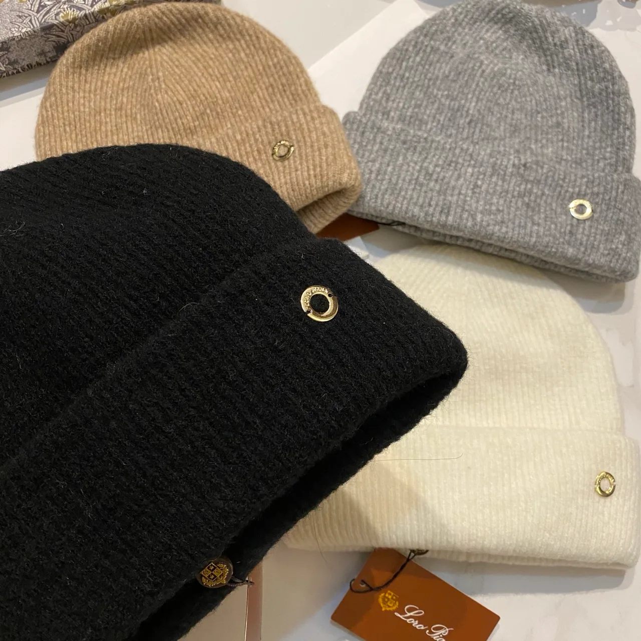 Loro Piana Beanie in Black & Beige & Grey & Brown & Pink & Burgundy · view 6
