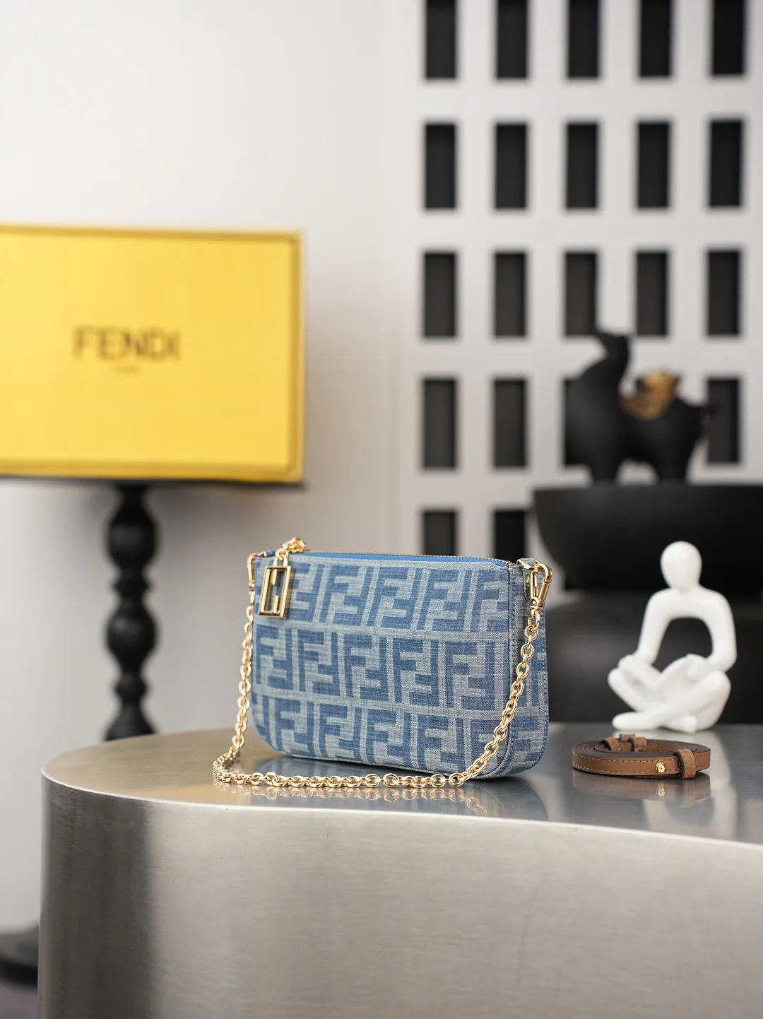 Fendi Baguette Denim Clutch in Blue · view 2